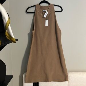 NWT Babaton Ribbed Sleeveless Mini Dress in Tan
